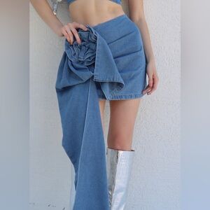 Blue Denim Skirt with flower